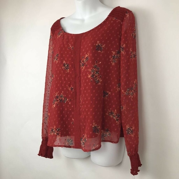 Lauren Conrad Swiss Dot Smocked Blouse Floral XS - Picture 3 of 8